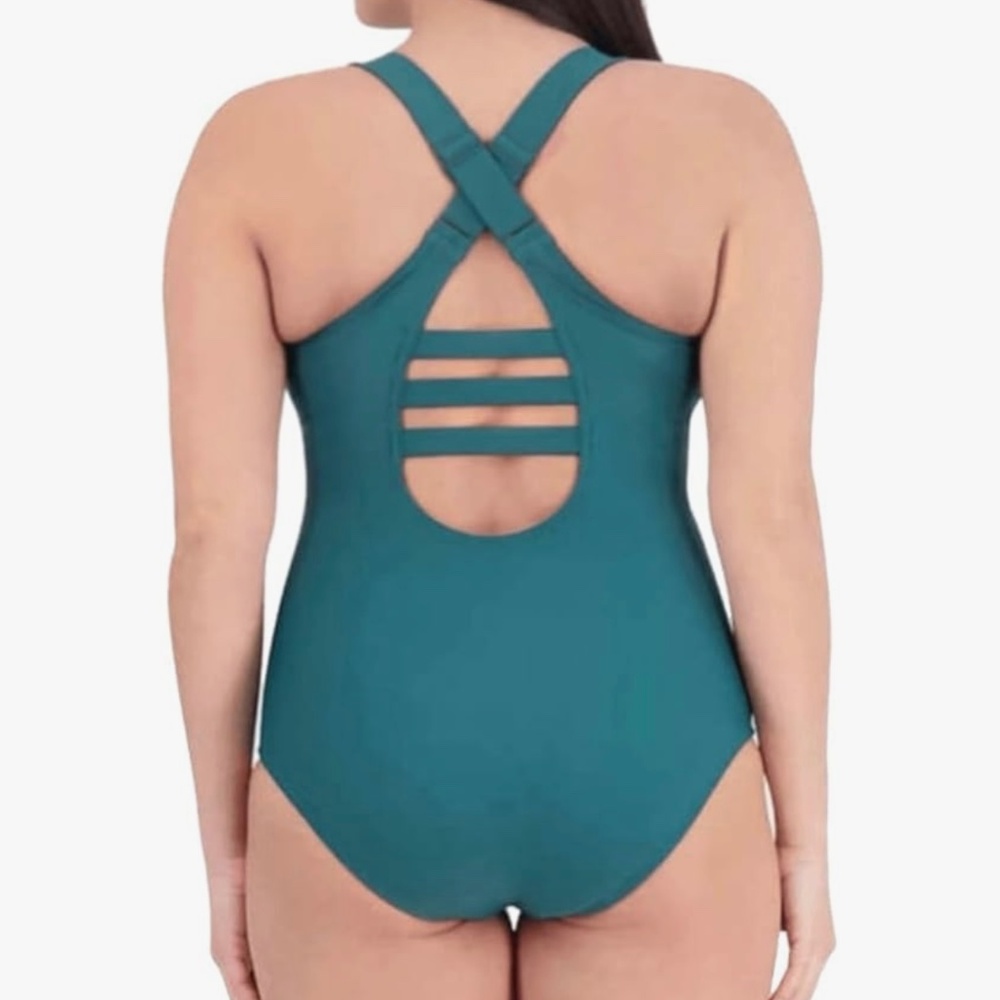 Eddie Bauer Women’s One piece Swimsuit Multi Straps Green Sz Small